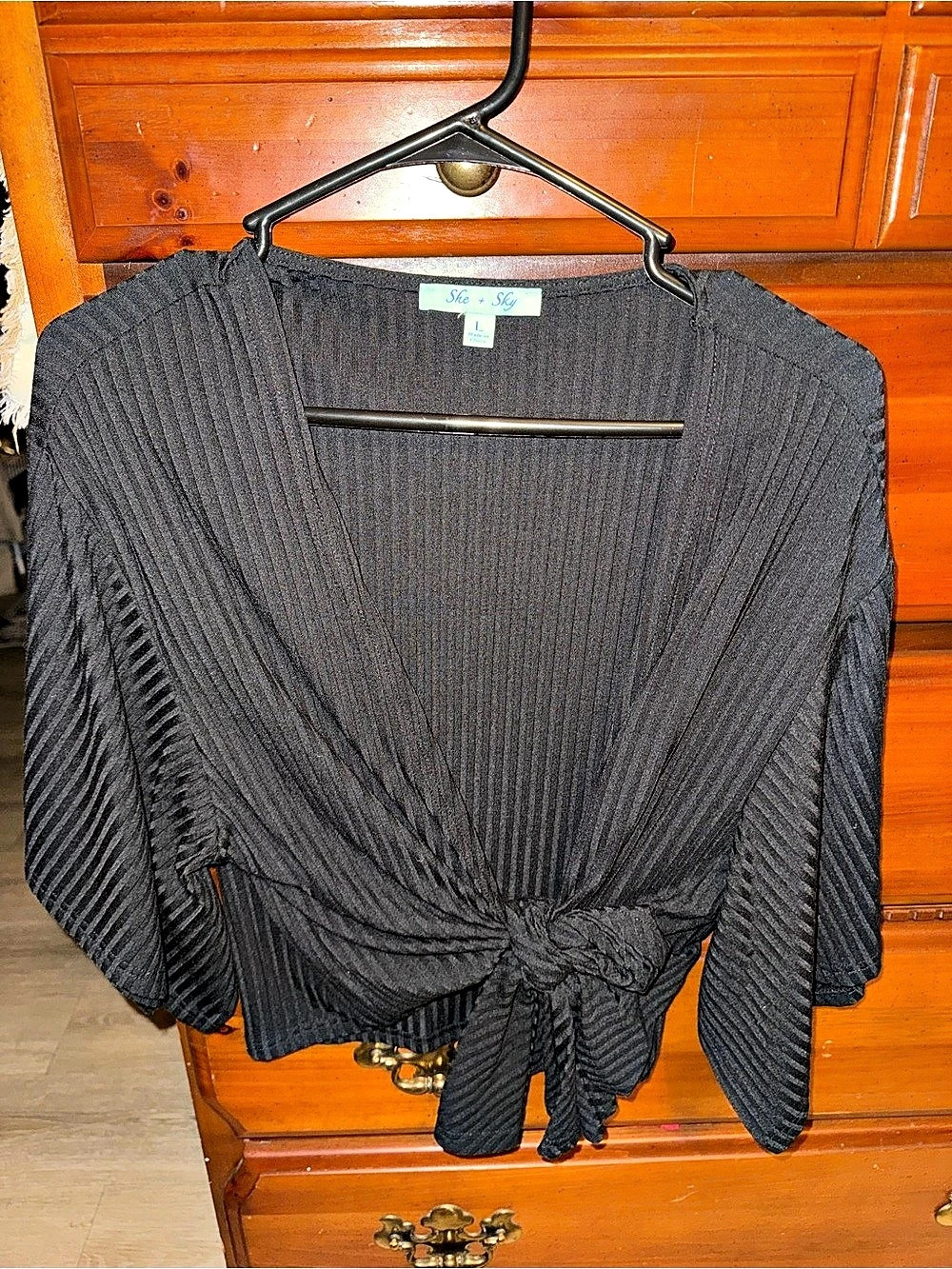 She Sky Striped Wrap Blouse in Black Size large Like New